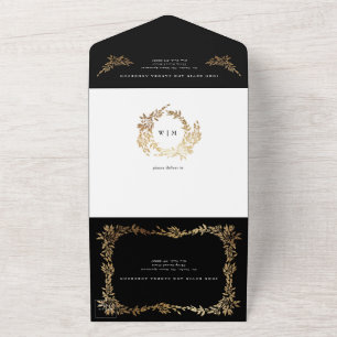 Tuxedo Black White Guld Botanical Classic Bröllop
