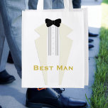 Tuxedo Bow Tie Best Man 1920-talets bröllopsförmån Återanvändbar Påse<br><div class="desc">Perfektens bröllopsförmån för din bästa man eller någon medlem i brudens sida. Ändra texten till deras namn!</div>
