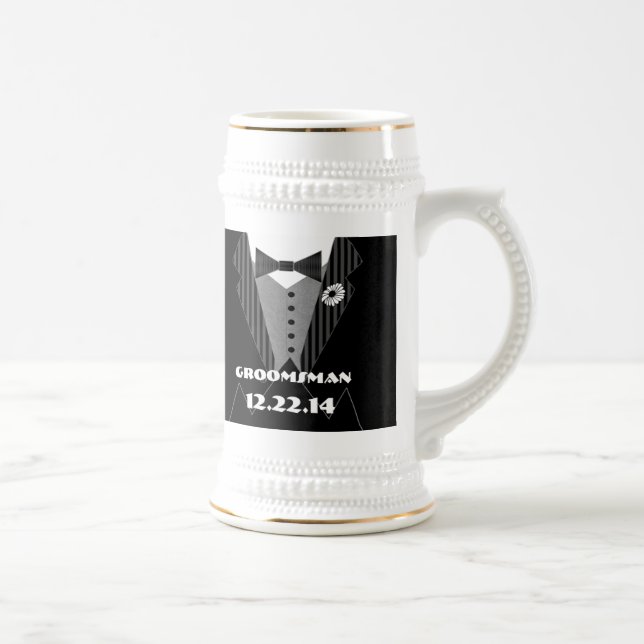 Tuxedo Bow Tie Gerber Daisy Groomsman Stein - Sejdel (Höger)