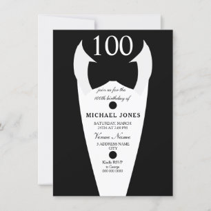 Tuxedo Bow Tie Manar 100 Födelsedagsfesten Inbjuda Inbjudningar