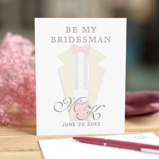 Tuxedo Bröllop bli min Bridesman-inbjudan Vykort (Ask your Bridesman to stand by your side with this tuxedo proposal postcard. He'll say yes)