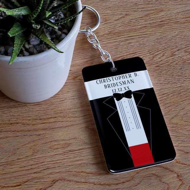 Tuxedo Bröllop Bridesman Förslag Akryl Nyckelring (Just add your Bridesman's name and your wedding date)