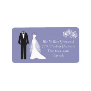 Tuxedo, bröllop gown på lila Address Label Adressetikett