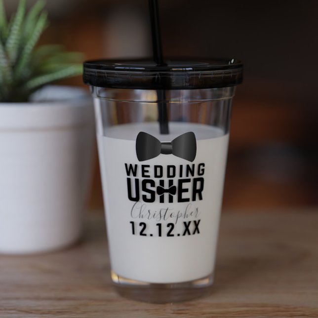 Tuxedo Bröllopsusher Brudtärna Tumbler Take Away Mugg (Just add your wedding usher's name and your wedding date. Makes a lovely gift )