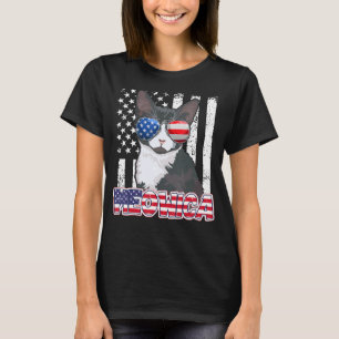 Tuxedo Cat 4:e juli Meowica American Flagga Pappa T Shirt