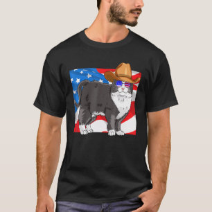 Tuxedo Cat 4:e juli Patriotic American Flagga T Shirt