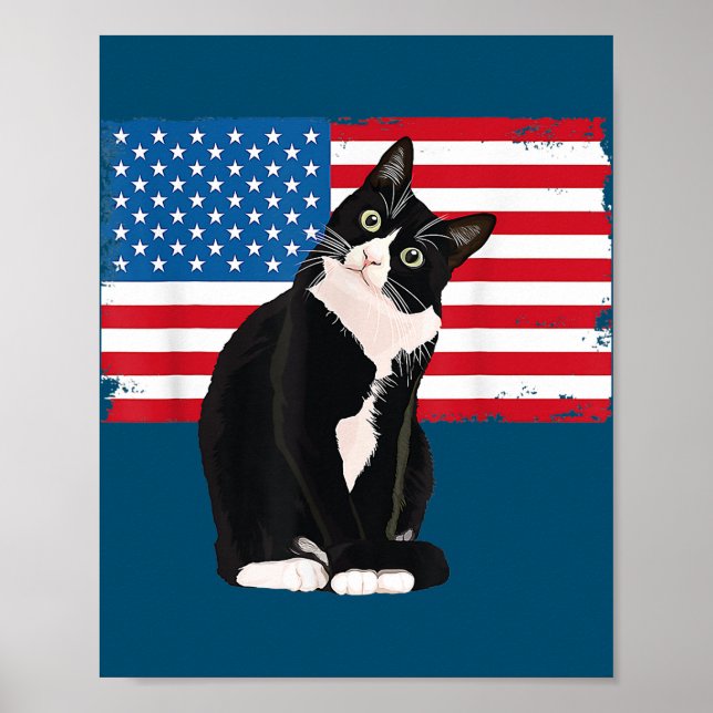 Tuxedo Cat 4:e juli Patriotic Gift Vuxnas Kids Poster (Framsidan)