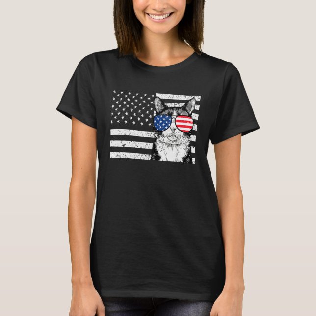 Tuxedo Cat 4th of July US American Flag Patriotic T Shirt (Framsida)