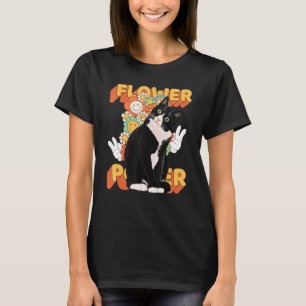 Tuxedo Cat 60s 70:s Flower Blommigt-Fredstecken T Shirt