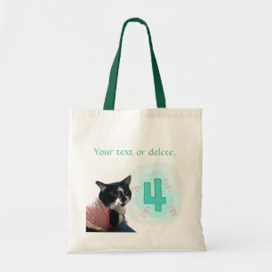 Tuxedo Cat Age Four Birthday Canvas Bags Tygkasse