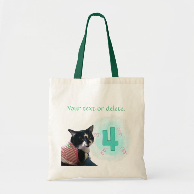 Tuxedo Cat Age Four Birthday Canvas Bags Tygkasse (Framsidan)