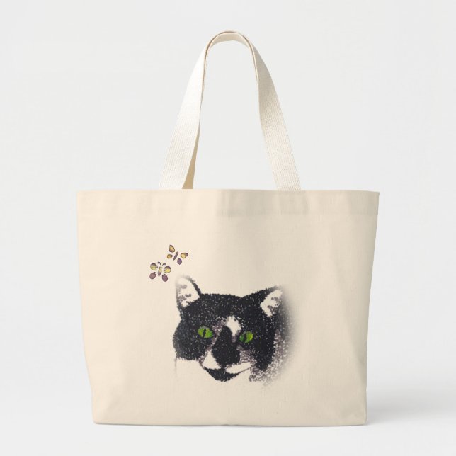 Tuxedo Cat and Butterflies Tote bags Jumbo Tygkasse (Framsidan)