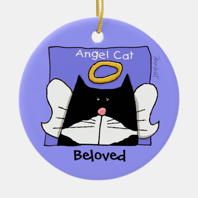 Tuxedo Cat Angel Personalize Julgransprydnad Keramik (Framsidan)