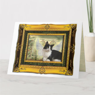 Tuxedo Cat Angel Pet Sympathy Card guld ram Kort