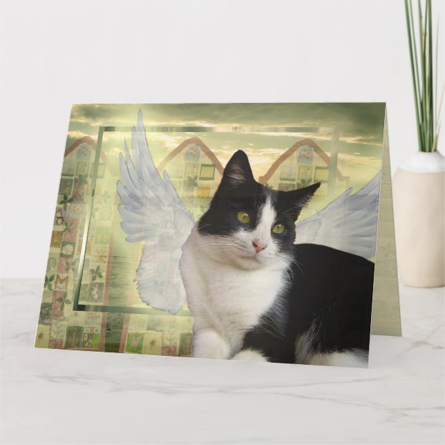 Tuxedo Cat Angel Pet Sympathy Card stor Storlek Kort (Framsida)