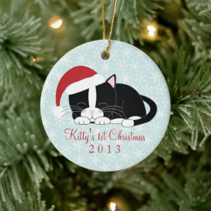 Tuxedo Cat-Anpassningsbarnas julprydnader Julgransprydnad Keramik