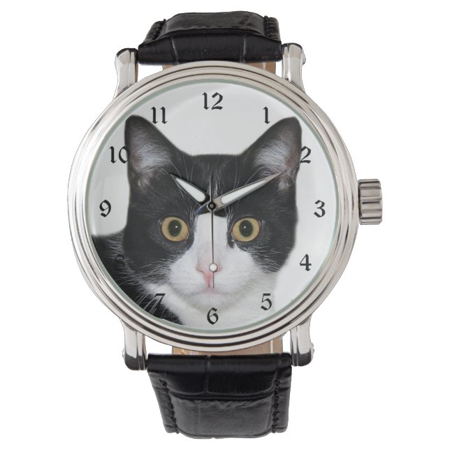 Tuxedo cat ansikte armbandsur (Framsida)
