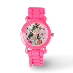 Tuxedo Cat Art Animal Barn Girls Cute Rosa Armbandsur