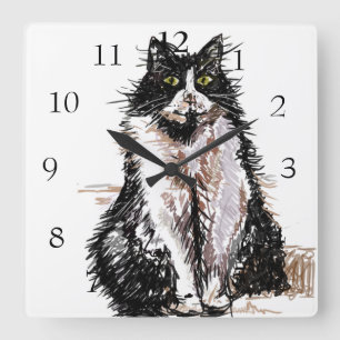Tuxedo Cat Art Animal Barn Nursery Room Fyrkantig Klocka
