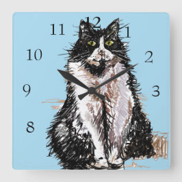 Tuxedo Cat Art Animal Barn Nursery Room Squ Fyrkantig Klocka