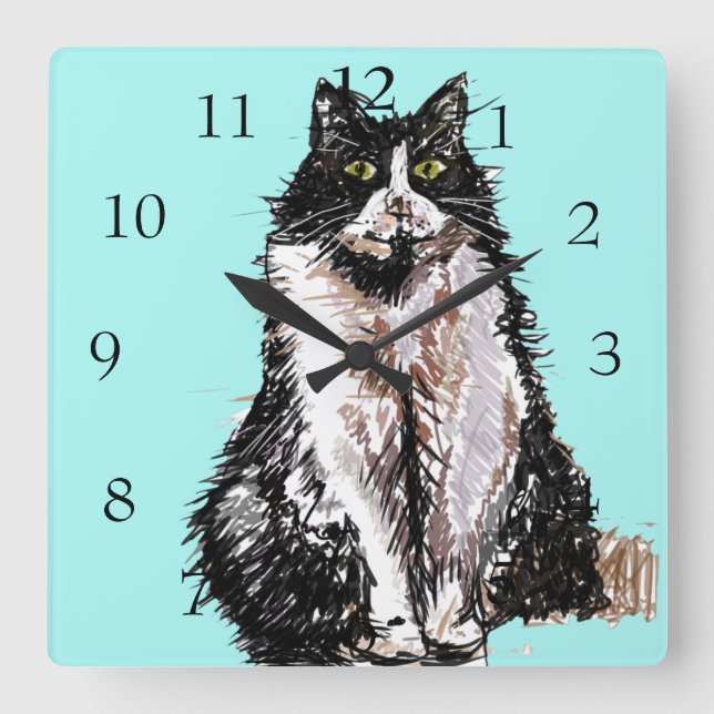 Tuxedo Cat Art Animal Barn Nursery Room Squ Fyrkantig Klocka (Framsida)