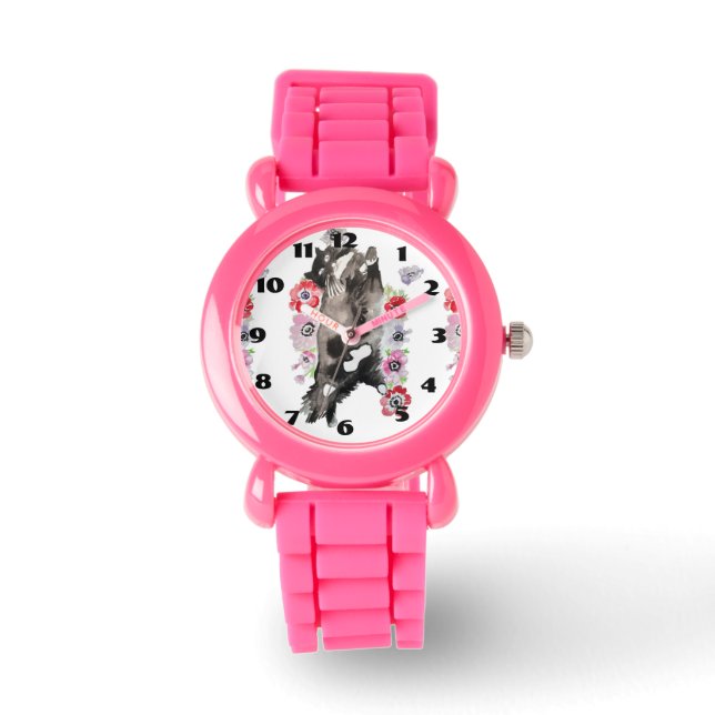 Tuxedo Cat Art Animal Barn Rosa Sparkly Armbandsur (Framsida)