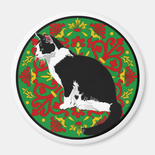 Tuxedo Cat Baroque Magnet (Framsidan)