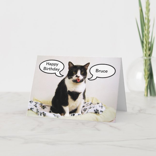 Tuxedo Cat Birthday Bruce Humor kort (Framsida)