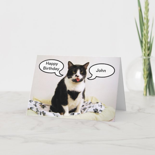 Tuxedo Cat Birthday John Humor kort (Framsida)