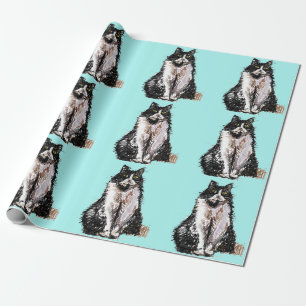 Tuxedo Cat Black and White Cats Aqua-turkos Presentpapper