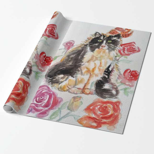 Tuxedo Cat Black and White Cats Baby Rosa Presentpapper (Utrullad)