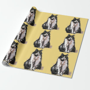 Tuxedo Cat Black and White Cats Gult Älskare Presentpapper