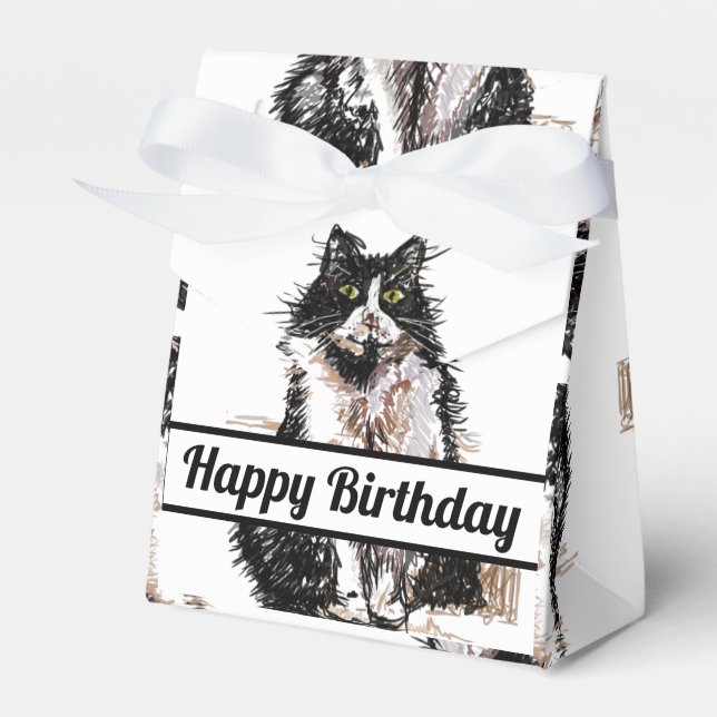Tuxedo Cat Black Birthday Cats Cake-favoritbox Presentaskar (Framsidan Sidan)