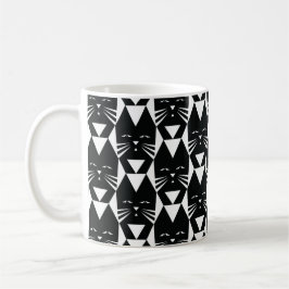 Tuxedo Cat Black och White Geometric Mönster Kaffemugg