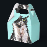 Tuxedo Cat Black White Cats Birthday Turcos Fav Presentaskar<br><div class="desc">Tuxedo Cat Black White Cats Birthday Turquise Cake Box. En strålande produkt som är gjord av mina ursprungliga vattenfärgade färger.</div>