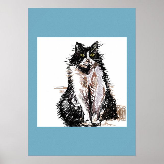 Tuxedo Cat Black White Cats Blue Poster (Framsidan)