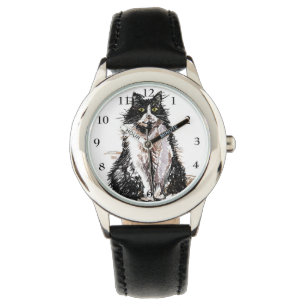 Tuxedo Cat Black White Cats Cute Pet Girls Armbandsur
