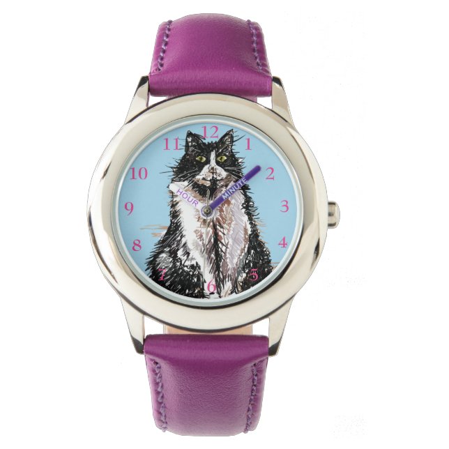 Tuxedo Cat Black White Cats Cute Pet Rosa Girls Armbandsur (Framsida)