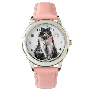 Tuxedo Cat Black White Cats Cute Pet Rosa Girls Armbandsur
