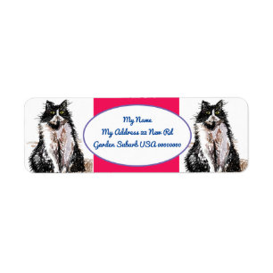 Tuxedo Cat Black White Red-Returetiketter Returadress Etikett