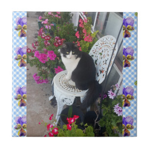 Tuxedo Cat-blomman Funny Cats viola Ceramic Tile Kakelplatta