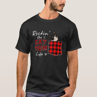 Tuxedo Cat Buffalo Plaid Pocket Roc kin The Cat Mo T Shirt