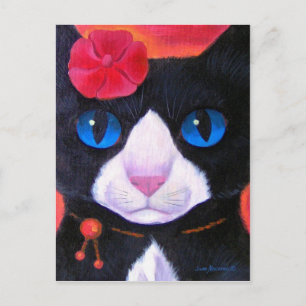 Tuxedo Cat Butterfly Painting - Multi Vykort