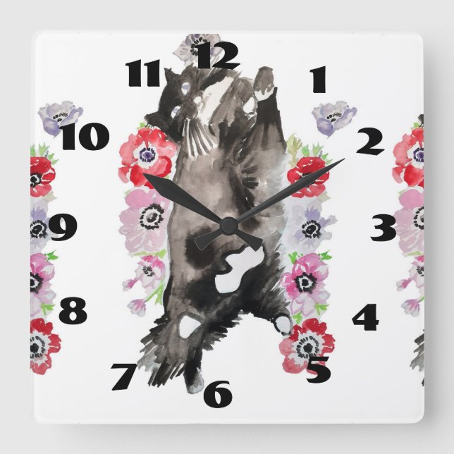 Tuxedo Cat Cats Art Animal Barn Rum Clock Fyrkantig Klocka (Framsida)