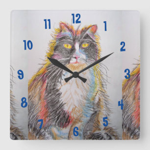 Tuxedo Cat Cats Art Animal Barn Rumsklocka Fyrkantig Klocka