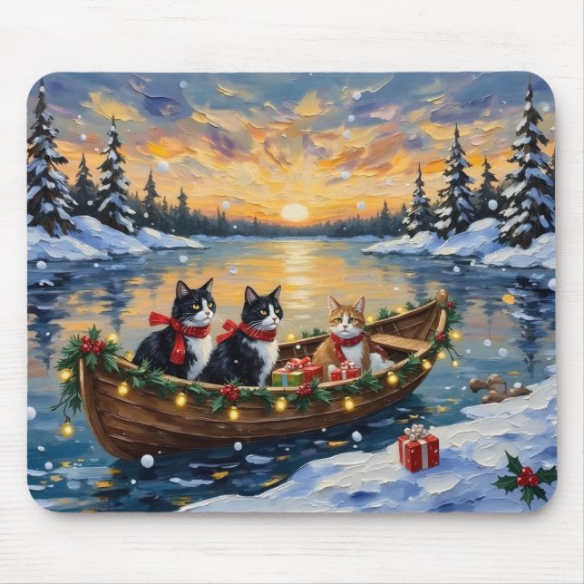 Tuxedo Cat Christmas Boat Holiday Musmatta (Framsidan)