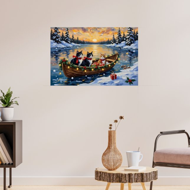 Tuxedo Cat Christmas Boat Holiday Poster (Vardagsrum 3)