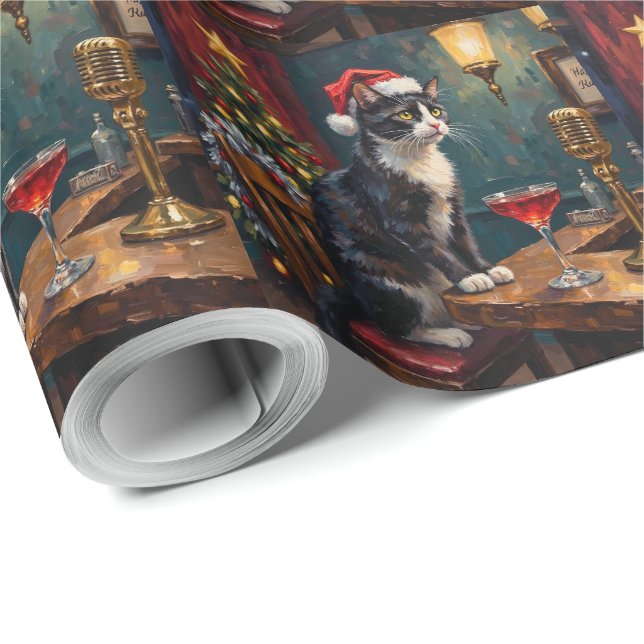 Tuxedo Cat Christmas Jazz Club Holiday Presentpapper (Rulle Hörn)