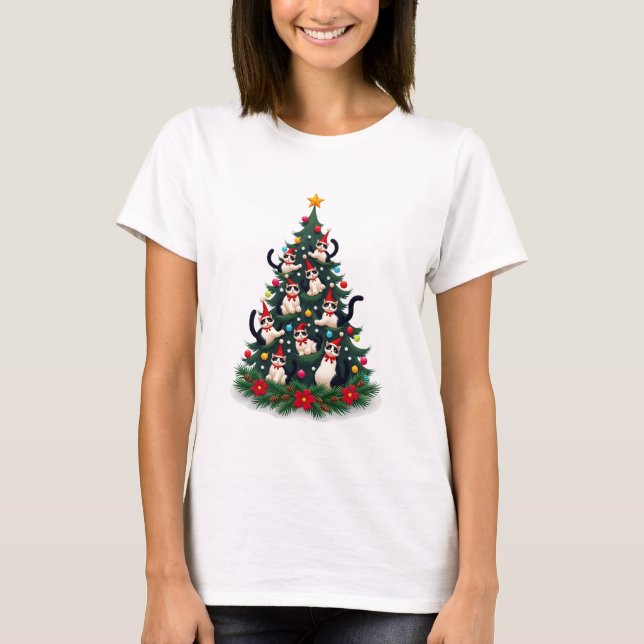 Tuxedo Cat Christmas Tree Tuxedo Cat Lights Xmas M T Shirt (Framsida)