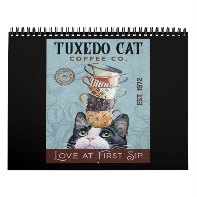Tuxedo Cat Coffee Co. Love At First Sip Funny Cat Kalender (Omslag)